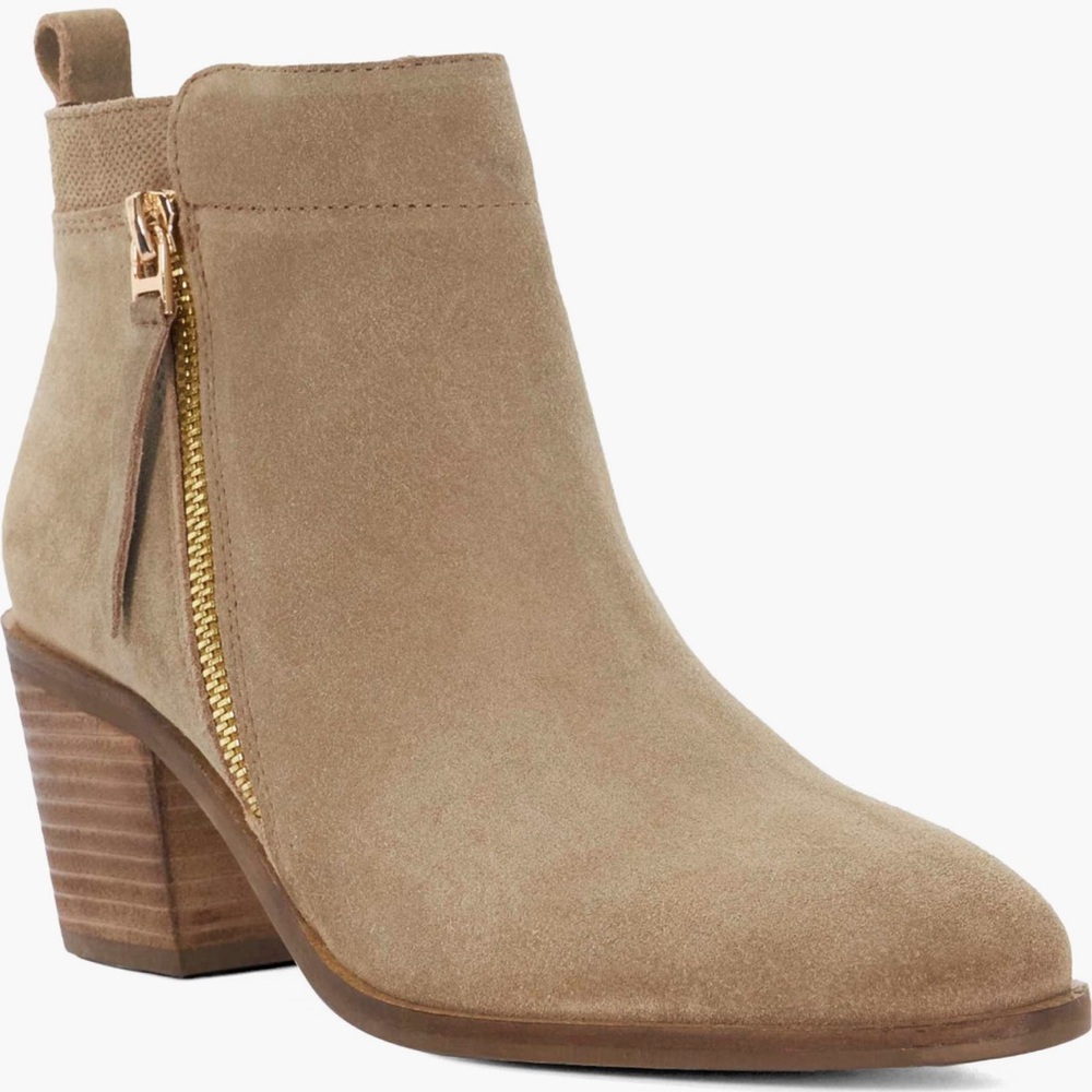 NEW Dune London Paicing Block Heel Bootie in Taupe